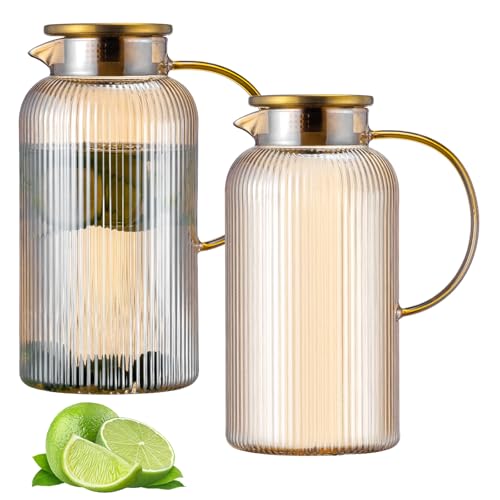 2 PACK Glass Pitcher with Lid