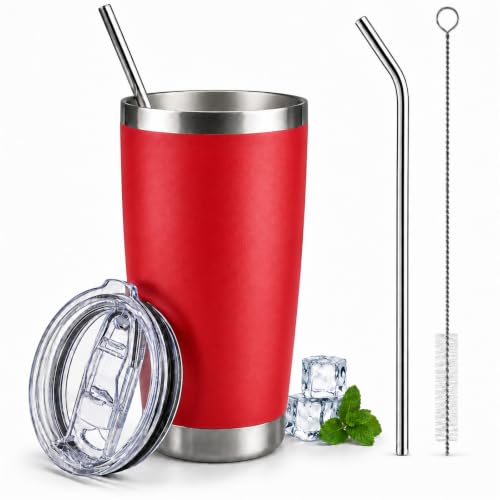 20 oz Stainless Steel Insulated Tumbler with Lid and Straw