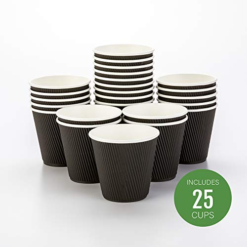 Ripple Wall Coffee Cups 25 Count 8 Ounce Insulated Black Paper Cups