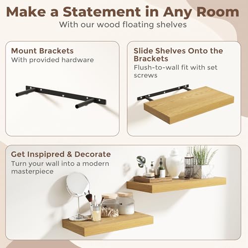 36 Inch Oak Floating Shelves for Wall (2 Count)
