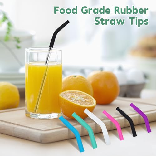 6 Pcs Silicone Straw Tips 6mm 8mm Set Reusable Food Grade Rubber Straw Tips for Metal Glass Straws Replaceable Elbow Covers Fit for 6 (6 Count)