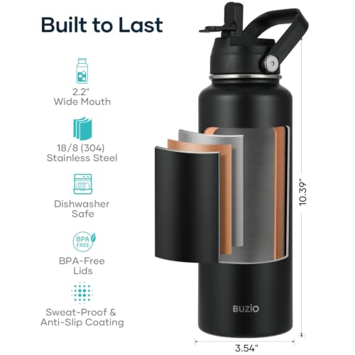 40 oz Insulated Water Bottle with Paracord Handle & Straw Spout Lids