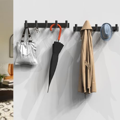 Black Hat and Coat Wall Mount Rack 5 Hooks for Robes