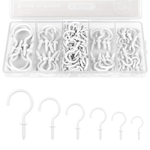 Screw Hooks 6 Sizes Metal Screw in Cup Hooks (110 Count)