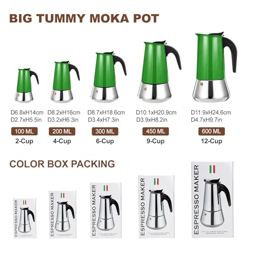 2 Cup Stovetop Espresso Maker Stainless Steel Moka Pot Stove Top Percolator Italian Coffee Makers Capable Mocha Greca Machine Cafe Classic Induction Cookers for Home and Camping 100ml 3.3oz