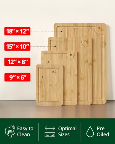 Wooden Cutting Boards for Kitchen Meal Prep & Serving (4 Count)
