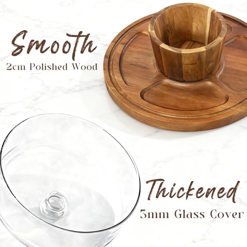 12 Inch Acacia Wood Cake Stand with Glass Lid