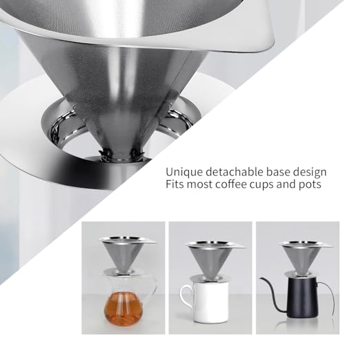 Pour Over Coffee Dripper Reusable Coffee Filter Paperless Coffee Filter Stainless Steel Pour Over Coffee Maker Cone Coffee Dripper for 1