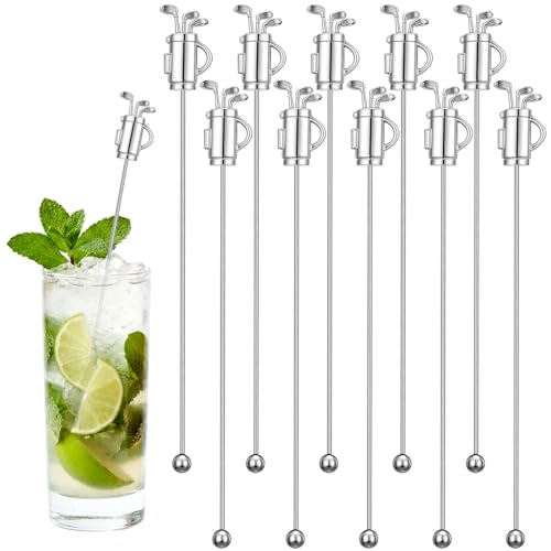 10 Pcs Metal Golf Cocktail Stirrers Swizzle Stir Sticks 7.87 Inch Reusable Drink Stirrer Sticks Party Decorations Party Clubhouse and Outing Decorations (10 Count)