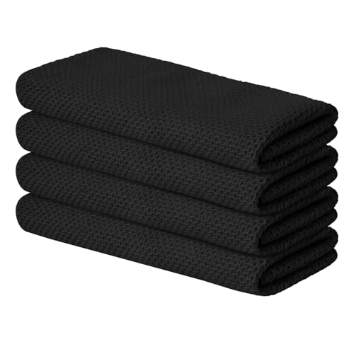 100% Cotton Black Waffle Weave Kitchen Dish Cloths (4 Count)