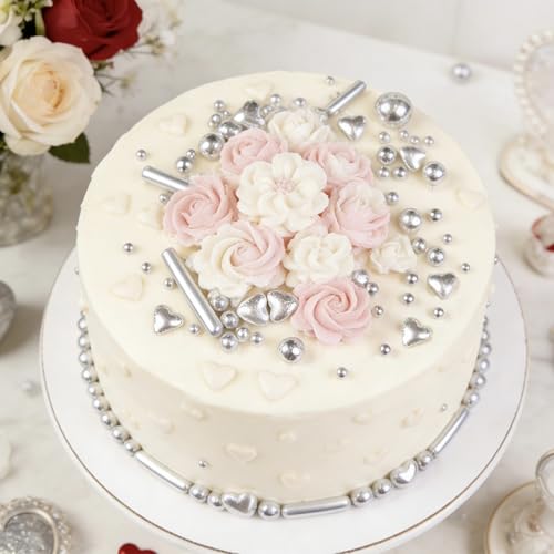 Silver Pearl Heart Sprinkles for Cake Decorating (5.29 Ounce)