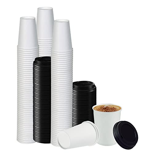 White Original Disposable Paper Coffee Cups with Lids (50 Count)
