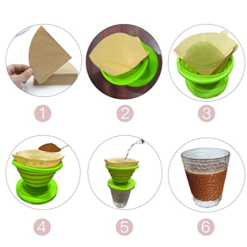 Collapsible Coffee Dripper Filter Reusable with 5 Paper Filters