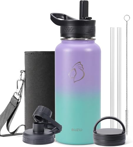 32 oz Water Bottle Insulated with Straw & 3 Lids