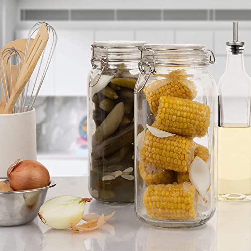 Set of 3 Glass Mason Jar 64 Ounces with Airtight Lid Large Jars With Stainless Steel Bail And Trigger Clamps (3 Count)