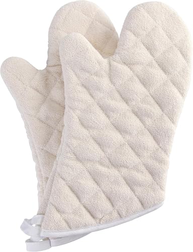 Terry Cloth Oven Mitts 100% Cotton Heat Resistant 13" 482°F Set of 2 (2 Count)