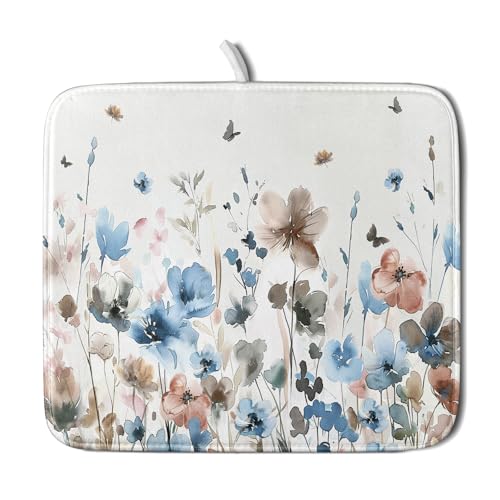 Watercolor Floral Dish Drying Mat