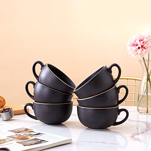 Set of 6 Cups Vintage Design 12 oz Professional Barista Ceramic Latte Art Cappuccino Cups Set (6 Count)