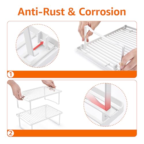 Space Saving Stackable Metal Kitchen Cabinet Organizer Shelves for Dishes