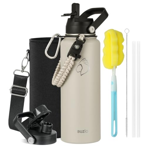 40 oz Insulated Water Bottle with Paracord Handle & Straw Spout Lids