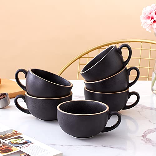Set of 6 Cups Vintage Design 12 oz Professional Barista Ceramic Latte Art Cappuccino Cups Set (6 Count)