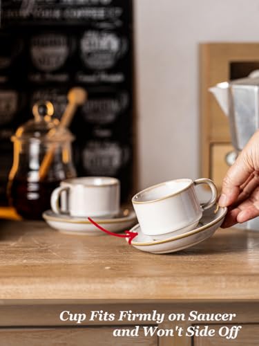 2.5 Ounce Espresso Cups Set of 4 with Saucers & Metal Rack (8.25 Count)