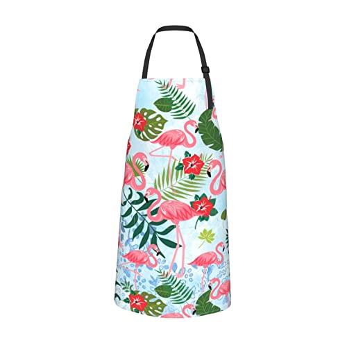 Pink Flamingo Waterproof Work Aprons With 2 Pockets Gift For Mens Womens
