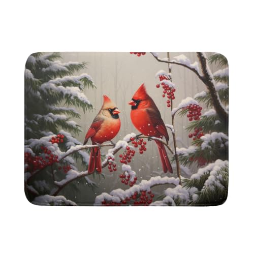 Winter Red Cardinal Bird Dish Drying Mat for Kitchen Counter