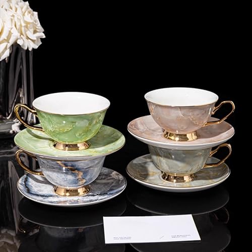 Luxury Marble Pattern Tea Set with Gold Trim