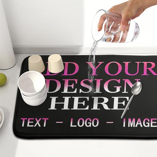 Custom Personalized Dish Drying Mat 16x18 Inch Customized Drying Mats with Picture Text for Kitchen Counter Custom Image Microfiber Absorbent Dishes Pad for Travel Festivals Family Memories Home Decor