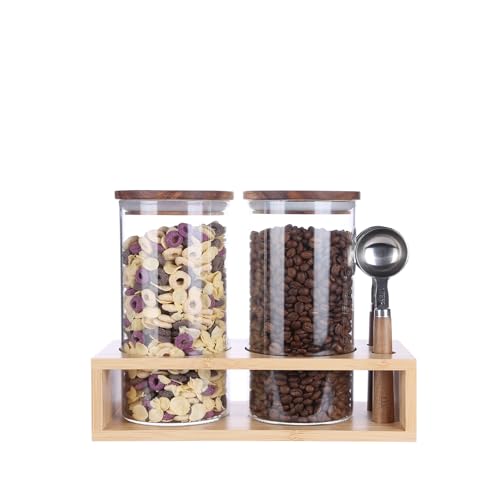 KKC HOME ACCNETS Glass Canister Set with Bamboo Rack & Scoops (2 Count)