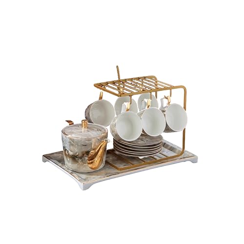 Marble Pattern Porcelain Tea Set with Gold Accents