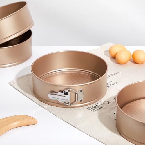 4 Pcs 8 Inch Non Stick Springform Pan with Removable Bottom Carbon Steel Round Springform Cheesecake Pan with Stainless Steel Spring Buckles for Baking Kitchens Restaurant (4 Count)