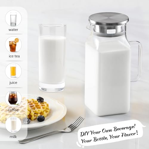 40 oz 1.2Liter Square Glass Pitcher with Lid and Spout