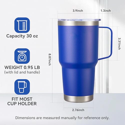 30 oz Stainless Steel Tumblers Bulk with Handle and Lid (12 Count)