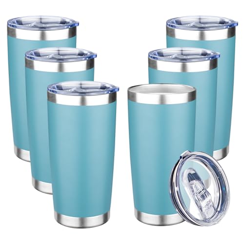 20oz Tumbler with Lid Double Wall Vacuum Insulated Travel Coffee Mug Stainless Steel Thermal Cup Powder Coated Sturdy Coffee Tumbler Bulk for Hot and Cold Beverage (6 Count)