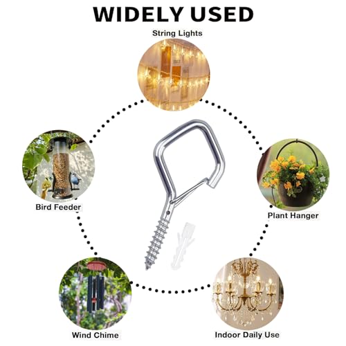 100 PCS Silver Eye Screw Hooks for Hanging Heavy Duty with Safety Buckle.Metal Ceiling Hooks for Hanging Plants Cup Wind Chime Bird Feeders Patio Lights At Indoor&Outdoor (100 Count)