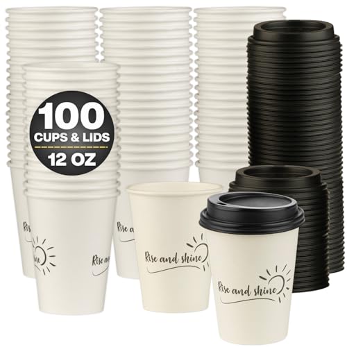 Disposable Coffee Cups with Lids (100 Count)