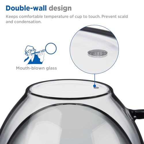 Black Double Walled Glass Coffee Mug 12 oz Cappuccino Cups Set of 2 (2 Count)