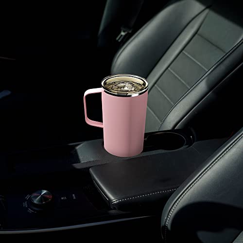 Tower Mug Ceramic Inner Coated Insulated Stainless Steel Cup for Pure Tasting Coffee with Easy Hold Handle and Tritan Lid Fits Standard Cup Holders 20 Ounce Travel Mug Powdered Pink