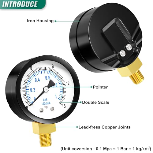 0 15PSI Well Pump Pressure Gauge 2" Dial Size