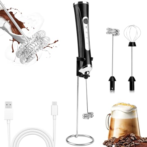 Milk Frother USB C Rechargeable New Upgraded Handheld Frother Wand with 2 304 Stainless Whisks 1 Stand