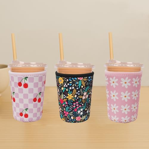 Reusable Insulated Neoprene Iced Coffee Cup Sleeve (3 Count)