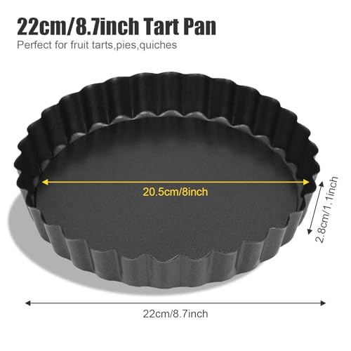 Tart Pan Removable Bottom 8 Inch Tart Pans Round Nonstick Quiche Pan Carbon Steel Quiche Baking Dish with Fluted Edges Fruit Tart Molds for Baking Pie Mold Pizza Chiffon Cake Dessert