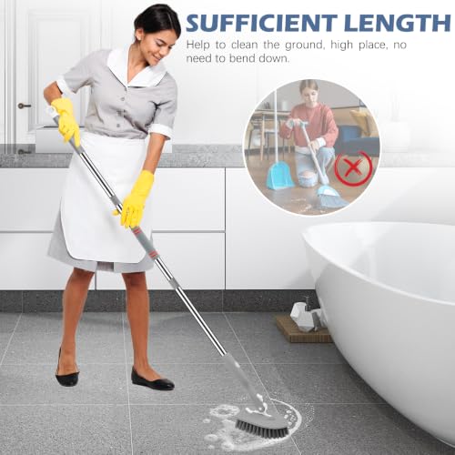 4-in-1 Tile Tub Floor Scrubber with V-Shaped Grout Brush, Gray