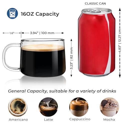 16oz Glass Coffee Mugs Set of 2 (2 Count)