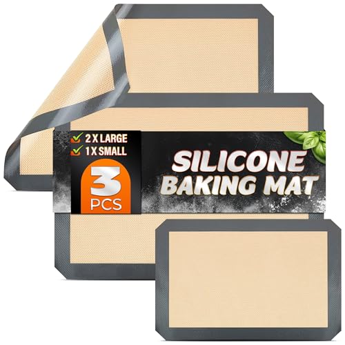 3 Pcs Silicone Baking Mat with Reinforced Edges (3 Count)