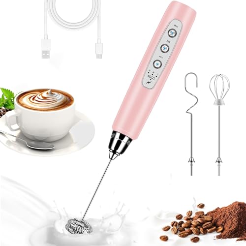 Milk Frother Wand Rechargeable Handheld Whisk Coffee 3 Speed Adjustable