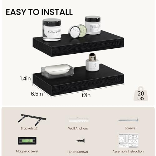 12 Inch Floating Shelves Wall Mounted for Display (2 Count)