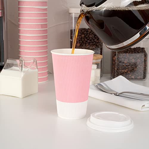 Ripple Wall Coffee Cups 25 Count 16 Ounce Insulated Light Pink Paper Cups